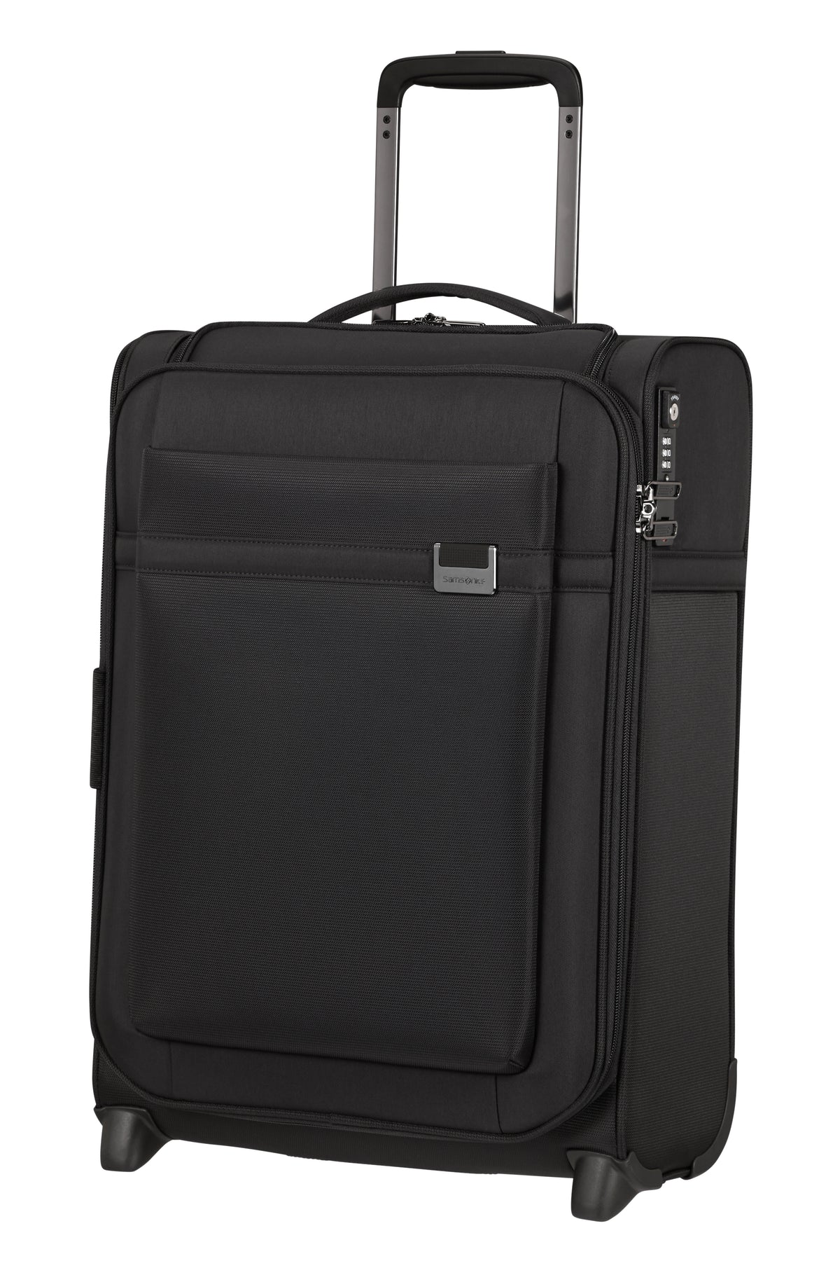 Walizka kabinowa Samsonite Airea 55 cm powiększana na 2 kółkach z przednią kieszenią — widok pod kątem