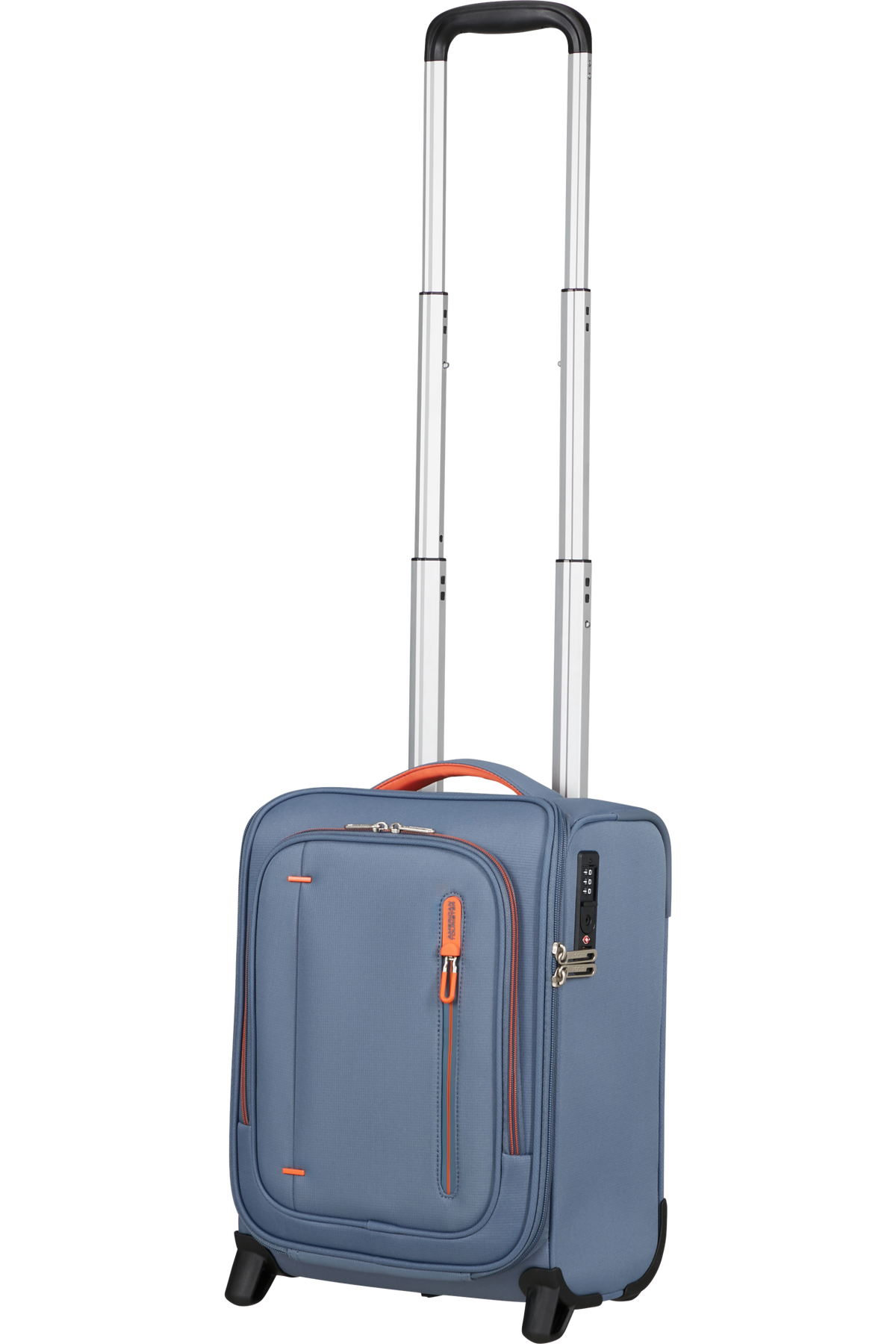 Walizka pod siedzenie American Tourister Cloudrider 40 cm Stone Blue – wysunięta rączka