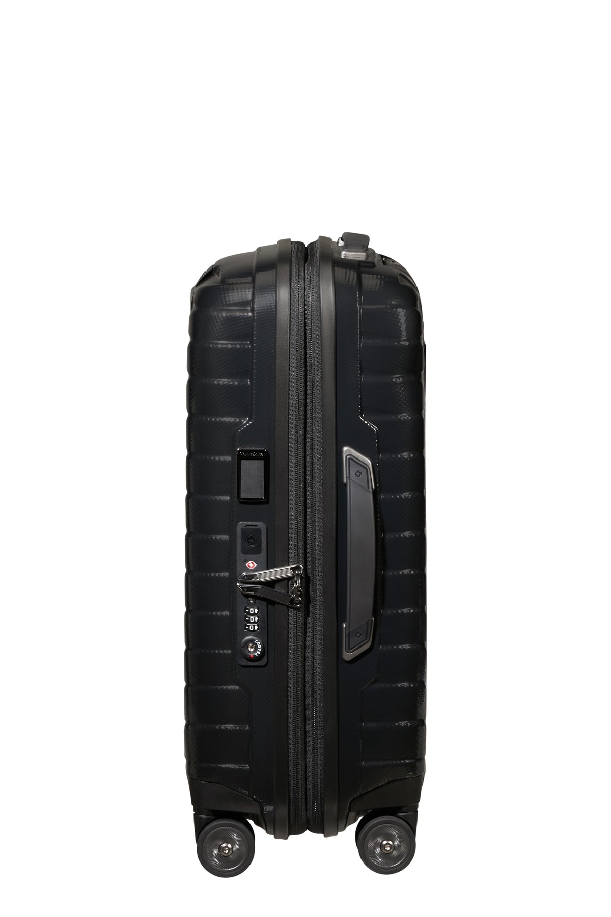 Walizka kabinowa Samsonite Proxis 55 cm powiększana z portem USB – czarna, bok