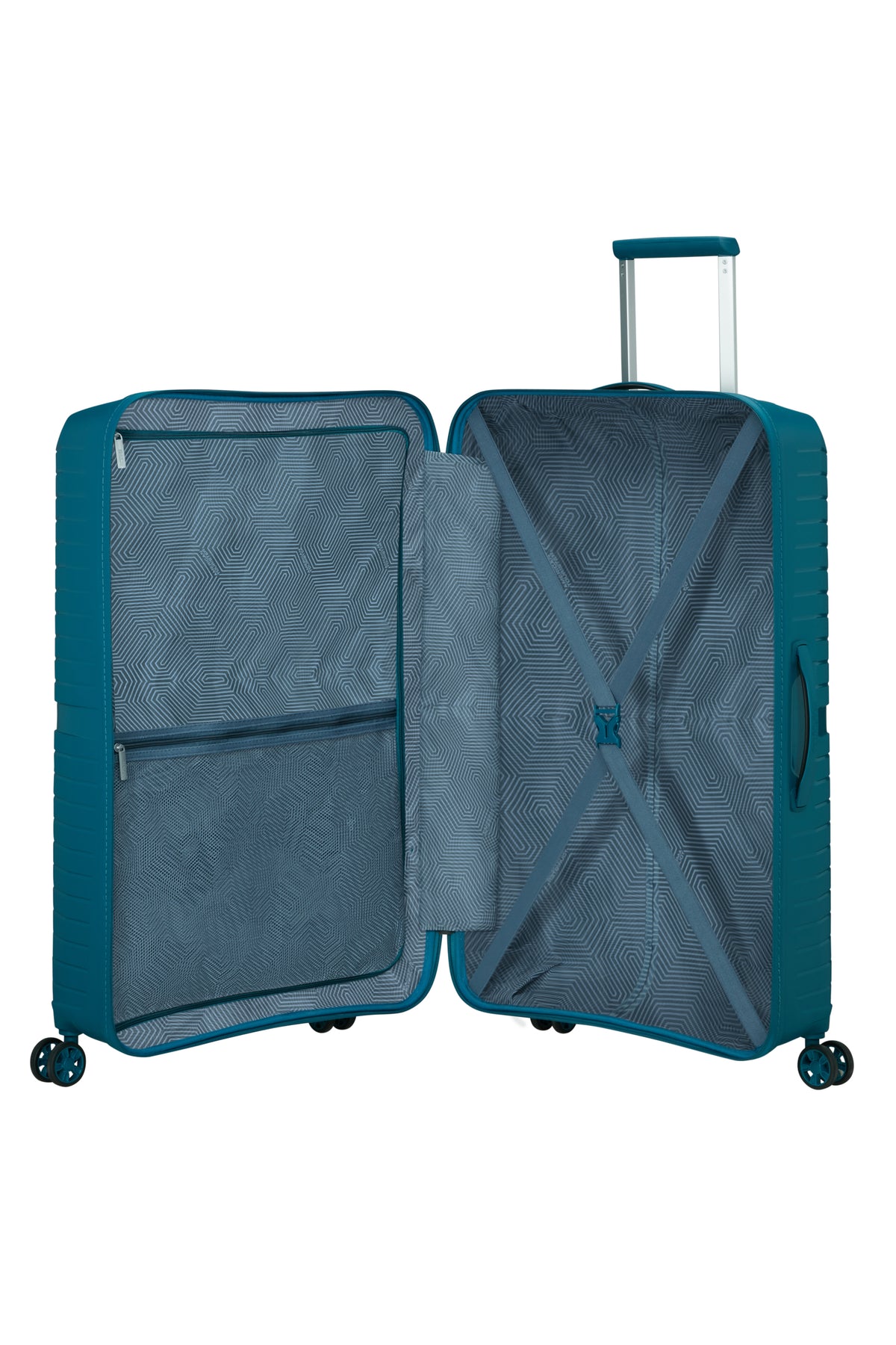 Walizka American Tourister Airconic 77 cm Deep Ocean – wnętrze z pasami i przegrodą