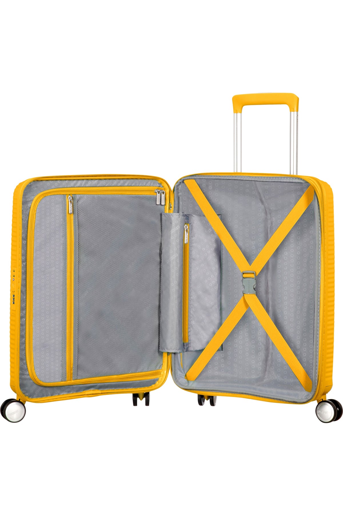 Walizka kabinowa American Tourister Soundbox 55x40x20 cm powiększana do Ryanair i Wizz Air Golden Yellow – wnętrze