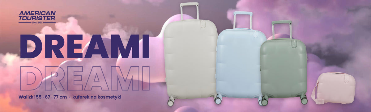 Baner Dreami American Tourister – walizki 55, 67, 77 cm i kuferek na kosmetyki