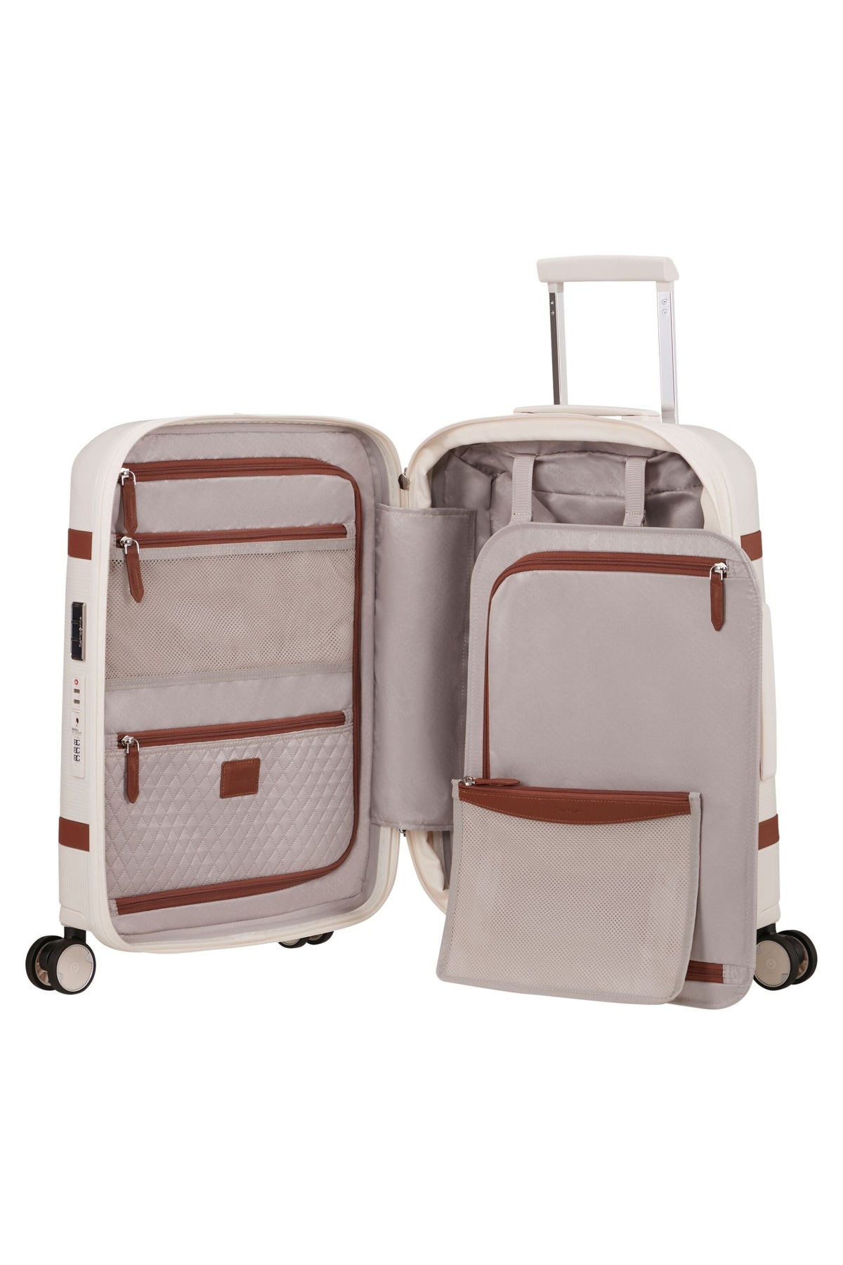Walizka kabinowa Samsonite Image 55 cm powiększana Easy Access z kieszenią na laptop 15,6″ beżowa – wnętrze