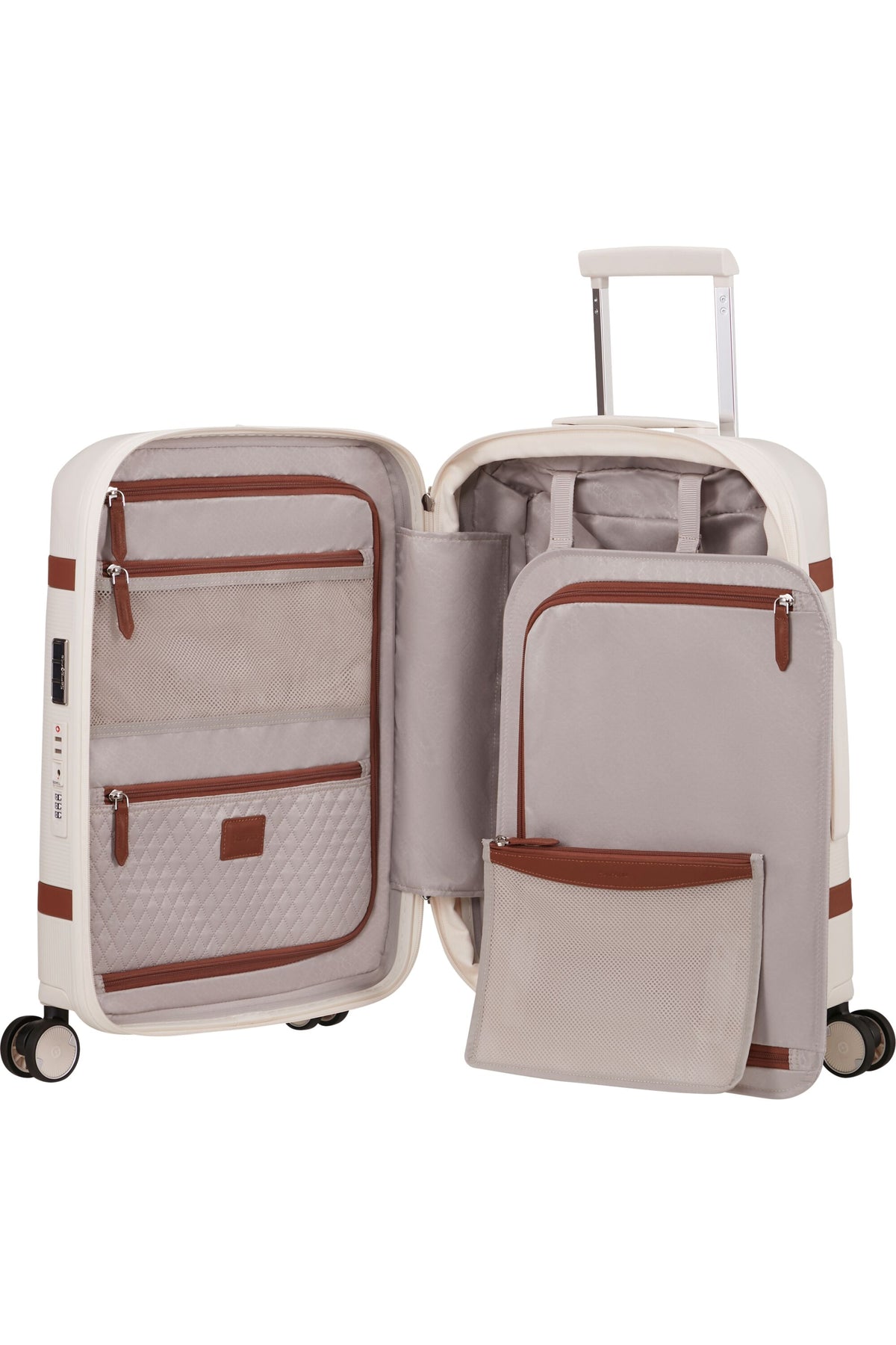 Walizka kabinowa Samsonite Image 55cm powiększana Easy Access z kieszenią na laptop 15.6" beżowa – wnętrze