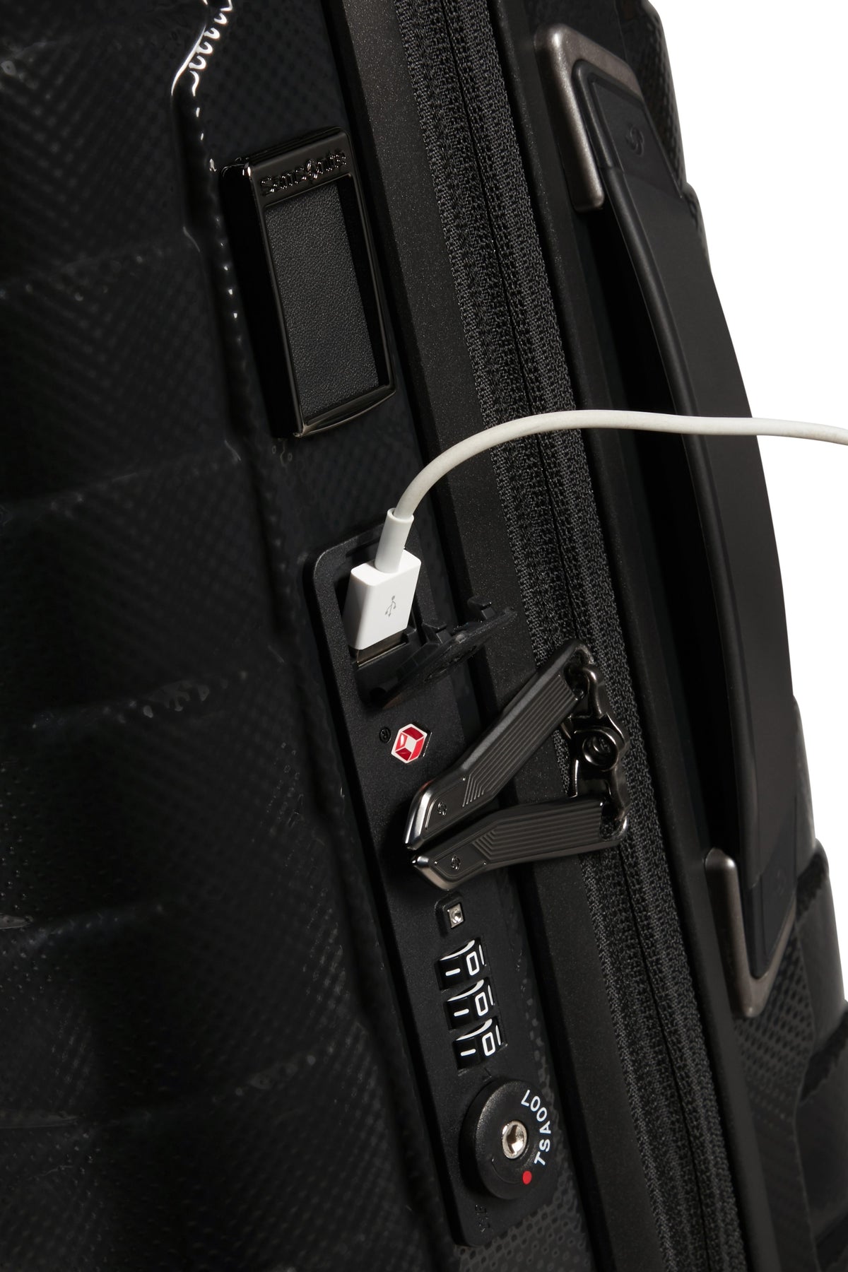 Walizka kabinowa Samsonite Proxis 55 cm powiększana z portem USB – czarna, port USB