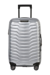 Walizka kabinowa Samsonite Proxis 55 cm powiększana z portem USB – srebrna, przód