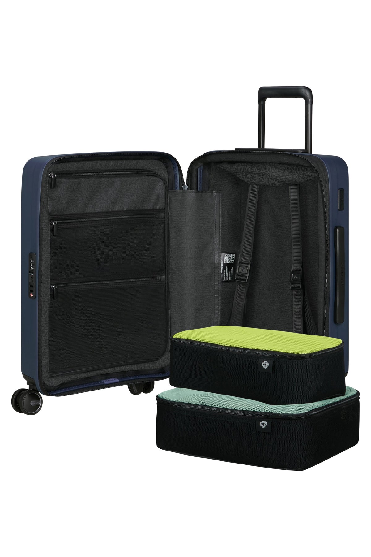 Walizka kabinowa Samsonite Restackd 55 cm powiększana Easy Access z kieszenią na laptop 15,6″ Midnight – wnętrze
